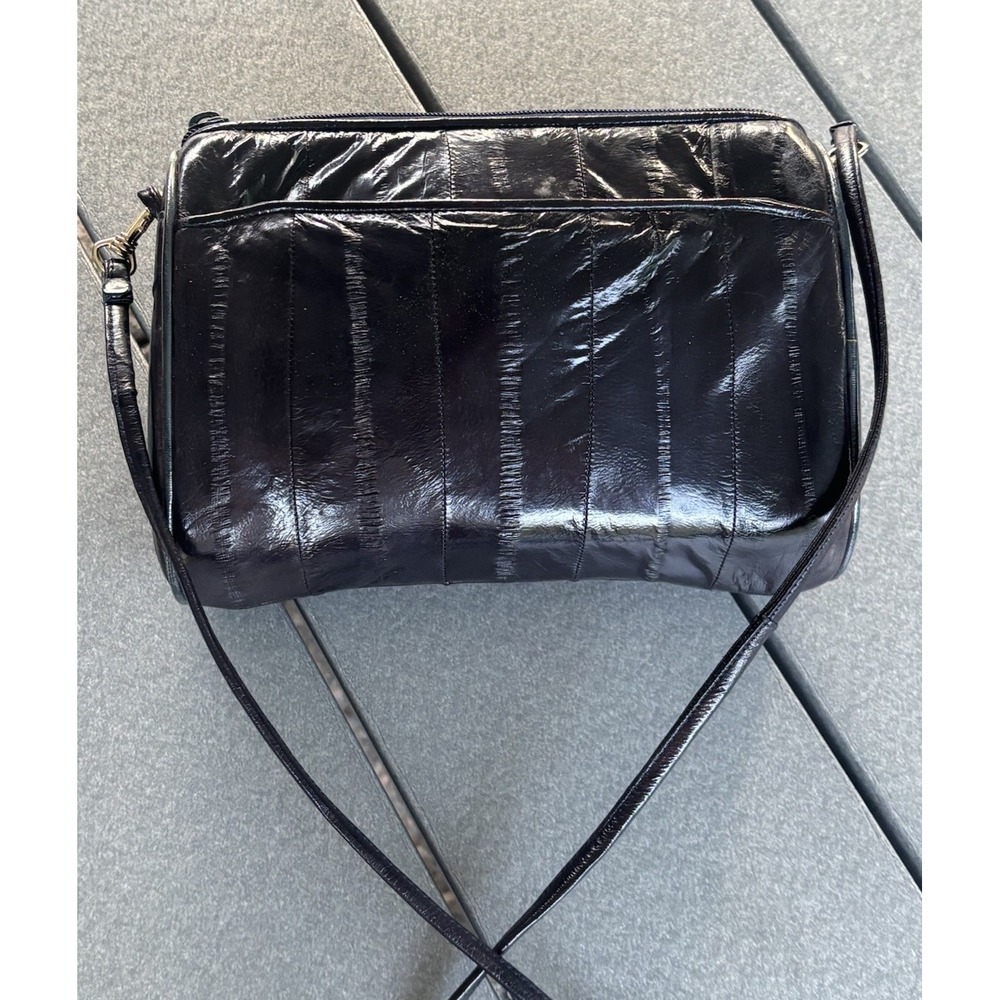 Vintage Lee Sands Genuine Eel Skin Crossbody Bag Navy Blue 1980s Women's